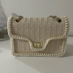 Olivia Miller Cream Pearl-Trimmed Shoulder Bag